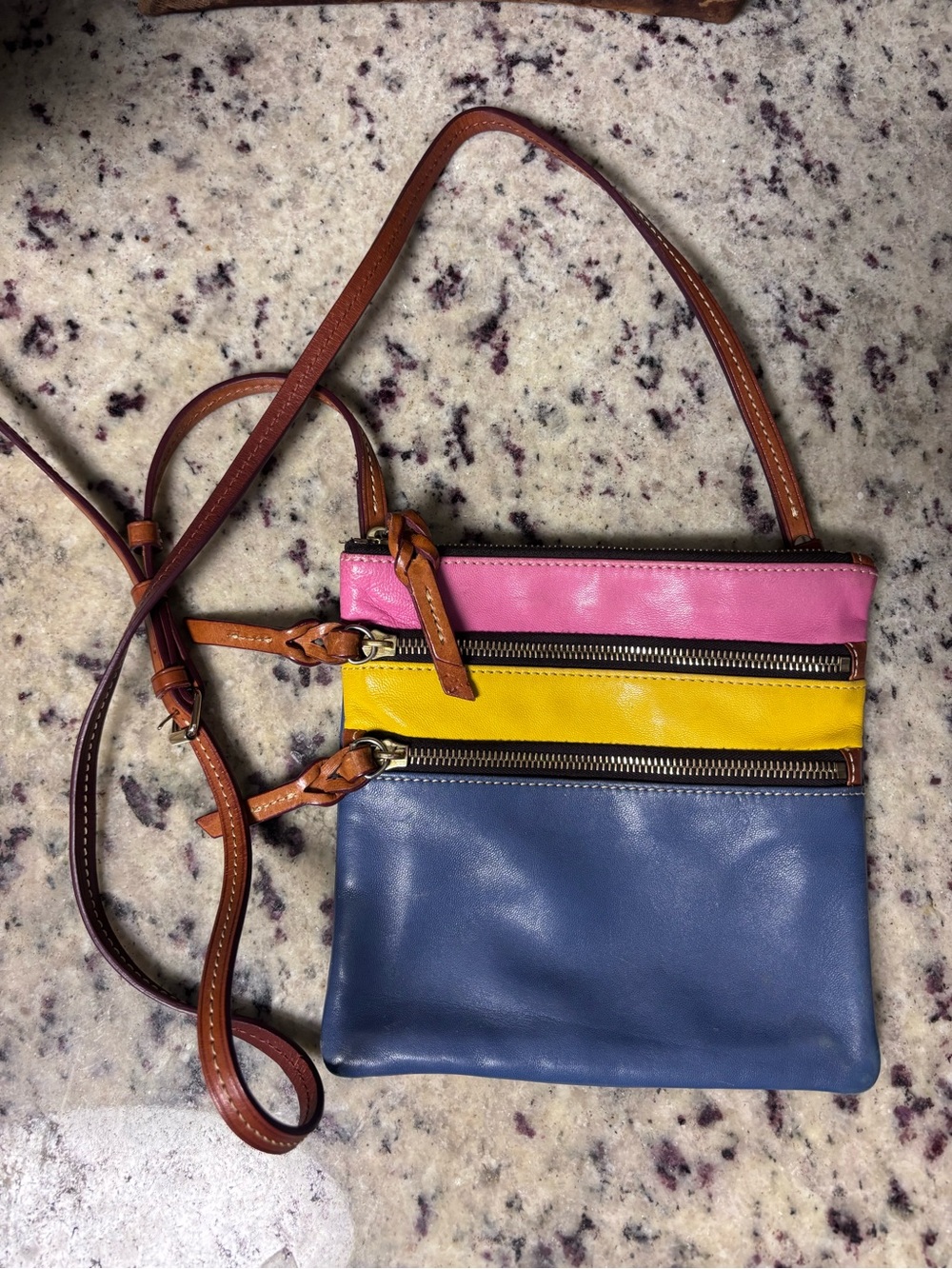 Dooney & Bourke Tri-Color Leather Triple Zip Crossbody Bag
